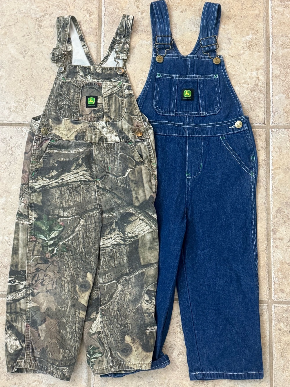 John Deere Kids Overalls in Camo and Blue Denim